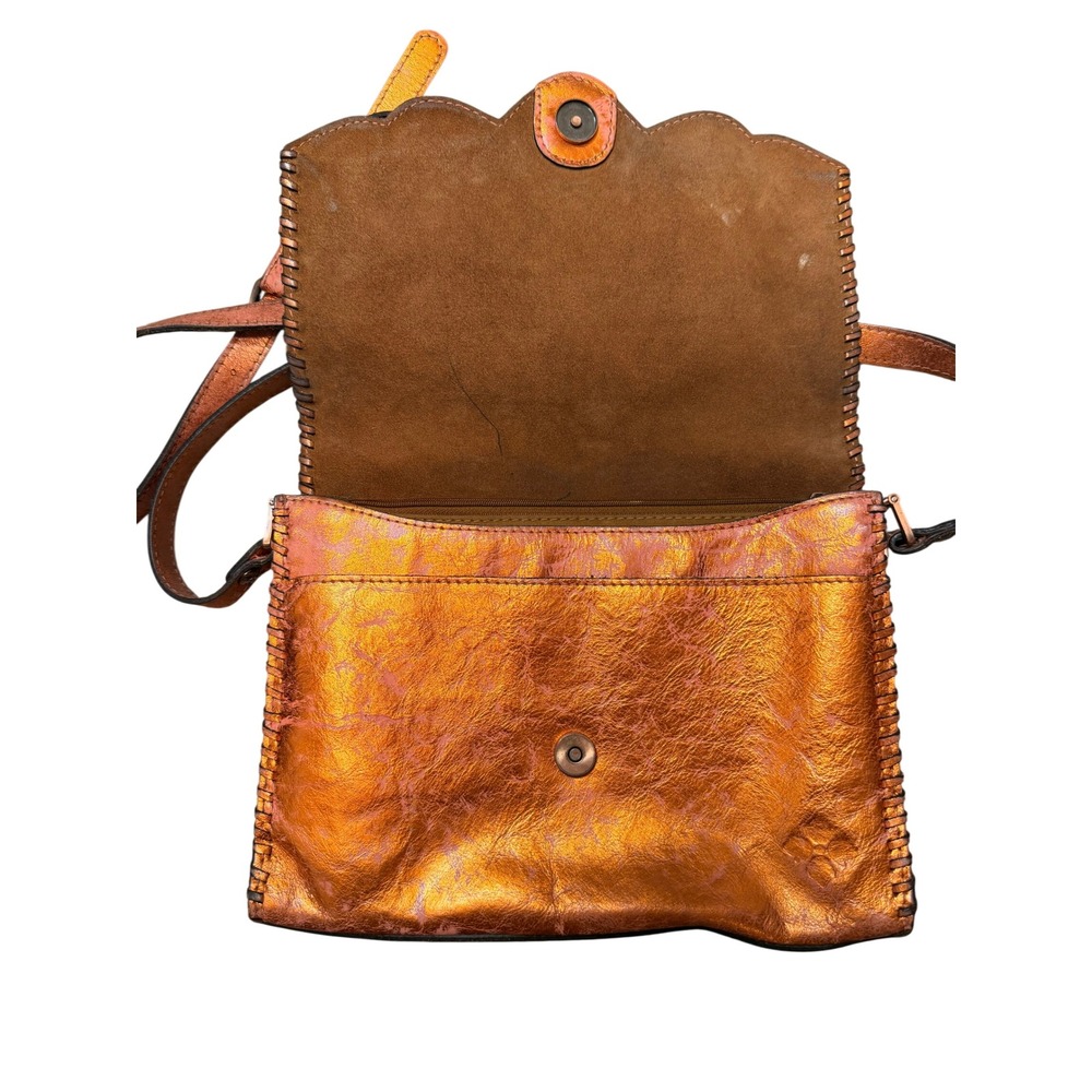 Patricia Nash Metallic Copper Pink Embossed Leather Crossbody Bag Whipstitch - Picture 7 of 10